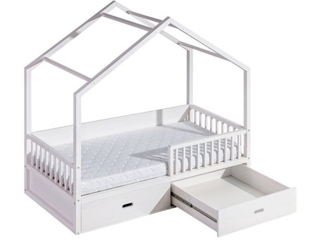 Drewniane łóżko dziecięce Wiktor w kształcie domku w kolorze antracyt