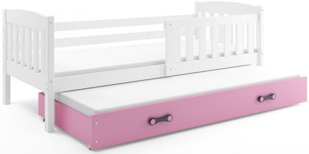 Dwuosobowe łóżko Nino z wysuwanym spaniem 80 x 190 cm w kolorze biały + różowy