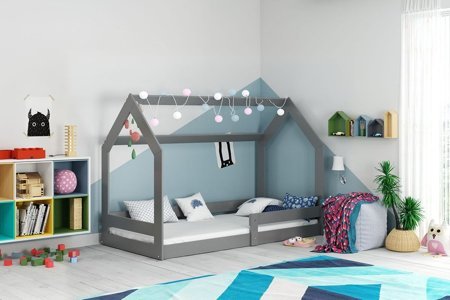 Łóżko dziecięce w kształcie domku Domo  z materacem 80x160 cm w kolorze szarym