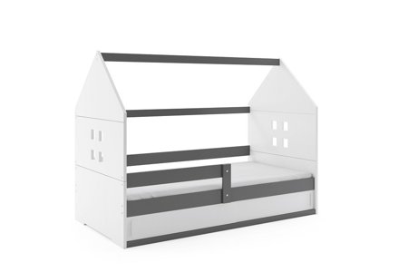 Wygodne łóżko dziecięce Domek 80x160 cm z materacem w kolorze biały +  szary